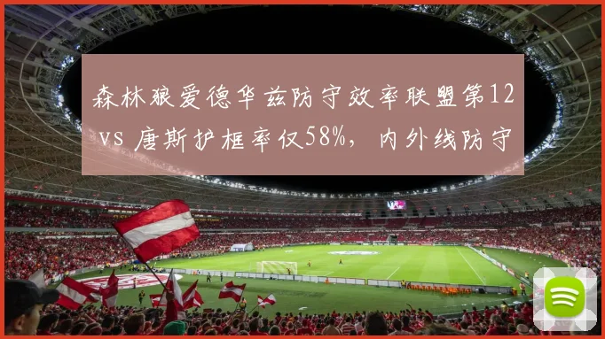 森林狼爱德华兹防守效率联盟第12 vs 唐斯护框率仅58%，内外线防守撕裂影响争冠